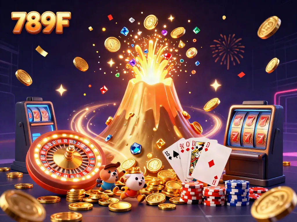 Experience the excitement of 789F with gleaming gold treasures and a vibrant casino scene.
