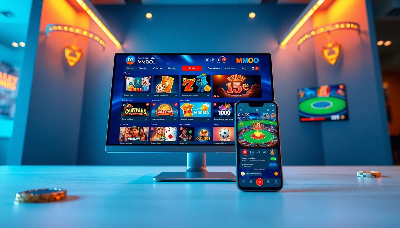 Discover the engaging MMOO gaming interface with vibrant slots and live sports betting.