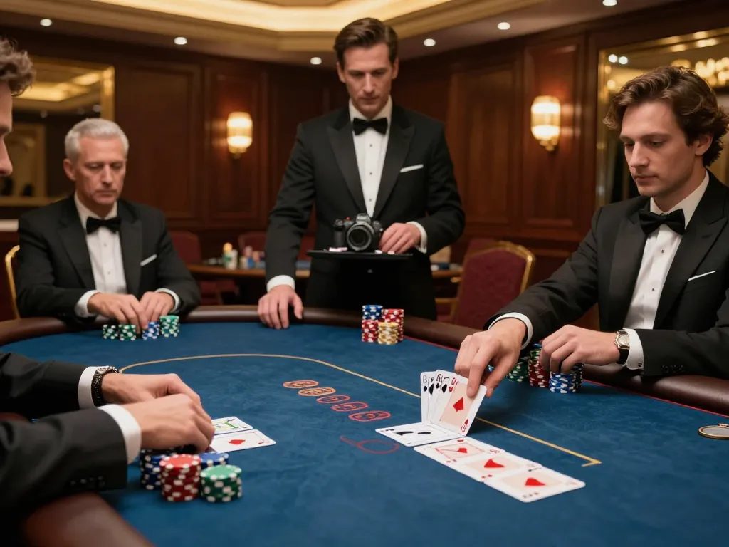 Players engage in a thrilling poker game at vipwin's luxe high-roller room, showcasing strategy and excitement
