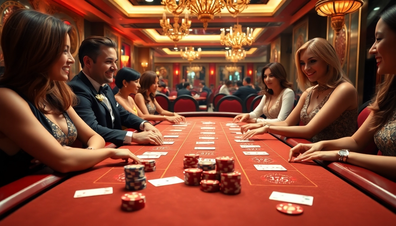 Playing free credit baccarat at a luxurious casino table with engaging dealers and vibrant chips.