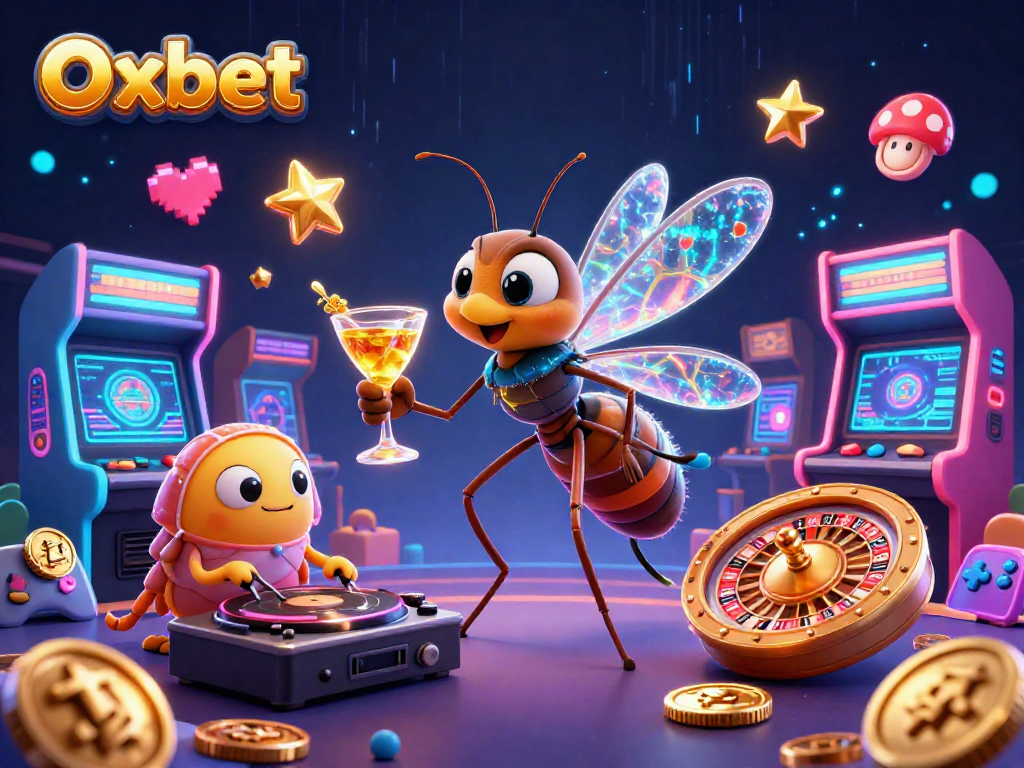 Engage with Oxbet's casino experience through a vibrant 3D illustration showcasing playful elements.