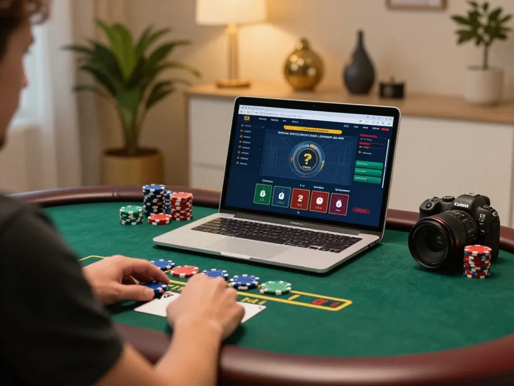 M88 player enjoying live dealer blackjack on laptop while managing bankroll.